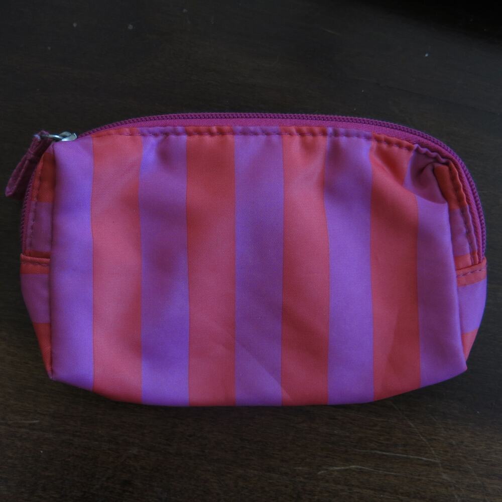 London Soho New York Make Up/Cosmetic Bag Zipper Pink Orange Stripe Travel Boho